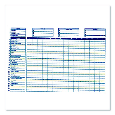 Adams Home/Office Weekly/Monthly Budget Book, Two-Page Spread: 15 Columns, Royal Blue Cover, 7 x 10 Sheets, 32 Sheets/Book (AFR31)