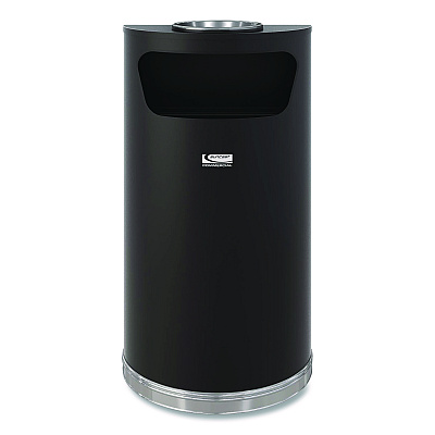 Suncast Commercial Half Round Metal Trash Can with Ashtray, 9 gal, Steel, Black (MTCRES901BKS)