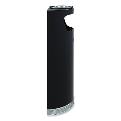 Suncast Commercial Half Round Metal Trash Can with Ashtray, 9 gal, Steel, Black (MTCRES901BKS)