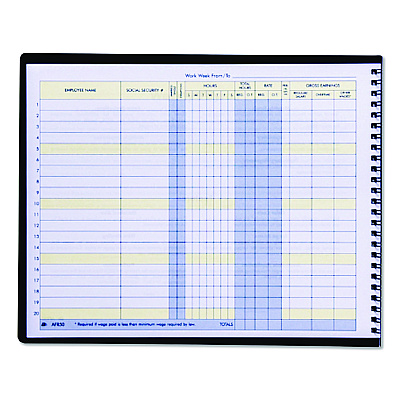Adams Weekly Payroll Record Book for 20 Employees, Two-Page Spread: 36 Columns, Royal Blue Cover, 8.5 x 11 Sheets, 56 Sheets/Book (AFR50)