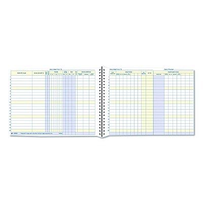 Adams Weekly Payroll Record Book for 20 Employees, Two-Page Spread: 36 Columns, Royal Blue Cover, 8.5 x 11 Sheets, 56 Sheets/Book (AFR50)