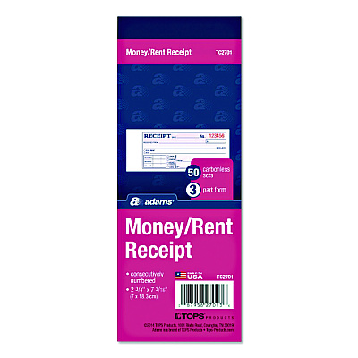 Adams Multipart Money/Rent Receipt Book, Three-Part Carbonless, 6.69 x 2.75, 50 Receipts/Book, 3 Books/Pack (D2701)