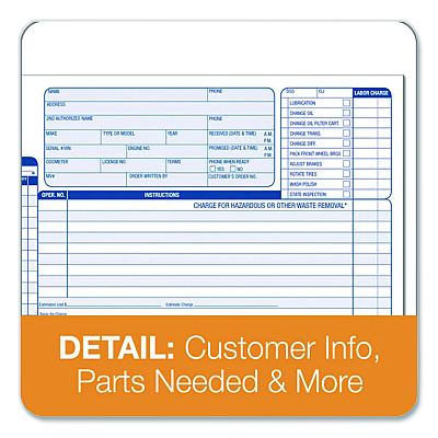Adams Multipart Auto Repair Work Order Forms, Three-Part Carbonless, 8.5 x 6.94, 50 Forms Total (GT3870)