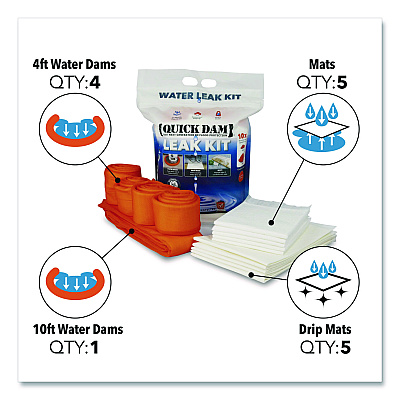 Quick Dam Leak Kit, (5) Drip Mats, (5) Mats, (4) 4 ft Water Dams, (1) 10 ft Water Dam (WUKIT)