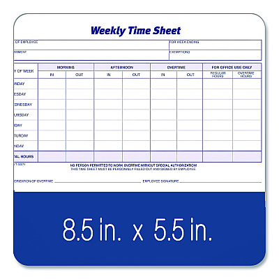 Adams Weekly Time Sheets, Two-Part Carbonless, 8.5 x 5.5, 100 Forms Total (NC9507)