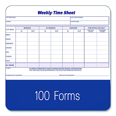 Adams Weekly Time Sheets, Two-Part Carbonless, 8.5 x 5.5, 100 Forms Total (NC9507)