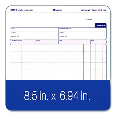 Adams Multipart Service Invoice Pad, Three-Part Carbonless, 8.5 x 6.94, 50 Forms Total (NCT8745)