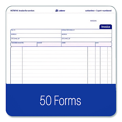 Adams Multipart Service Invoice Pad, Three-Part Carbonless, 8.5 x 6.94, 50 Forms Total (NCT8745)