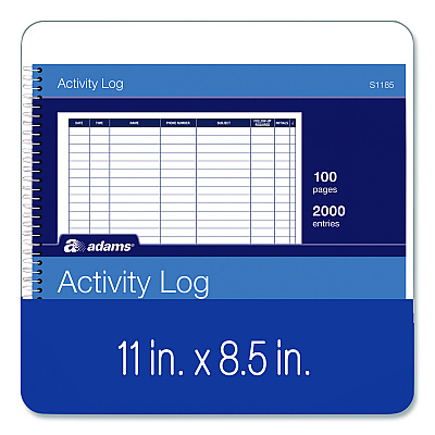 Adams Activity Logbook, 8 Columns, Blue/White Cover, 11 x 8.5 Sheets, 50 Sheets/Book (S1185ABF)