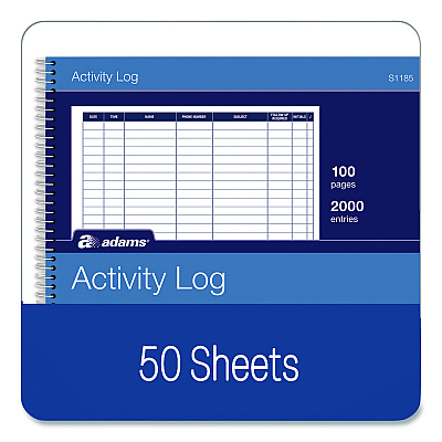 Adams Activity Logbook, 8 Columns, Blue/White Cover, 11 x 8.5 Sheets, 50 Sheets/Book (S1185ABF)