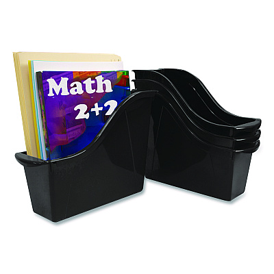 Storex Small Book Bin, 1.5 gal, 4.5" x 11.75" x 8.5", Black, 6/Pack (70123E06C)