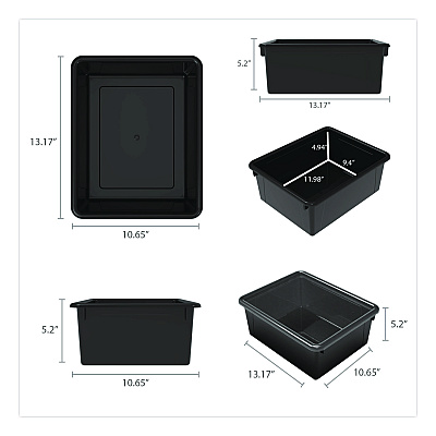 Storex Storage Tray, Deep, 2 gal, 10.65" x 10.65" x 5.2", Black, 5/Pack (62523U05C)