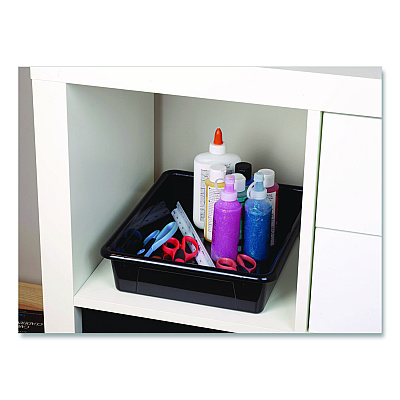 Storex Storage Tray, Flat, 102.4 oz, 10.65" x 10.65" x 2.96", Black, 5/Pack (62516U05C)