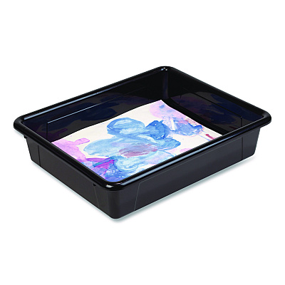 Storex Storage Tray, Flat, 102.4 oz, 10.65" x 10.65" x 2.96", Black, 5/Pack (62516U05C)