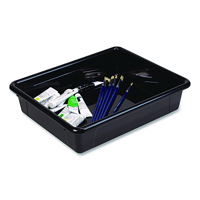Storex Storage Tray, Flat, 102.4 oz, 10.65" x 10.65" x 2.96", Black, 5/Pack (62516U05C)