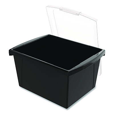 Storex Storage Bin with Lid, 4 gal, 11.25" x 11.25" x 7.87", Black, 6/Pack (61427U06C)