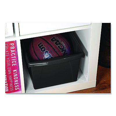 Storex Storage Bin with Lid, 4 gal, 11.25" x 11.25" x 7.87", Black, 6/Pack (61427U06C)