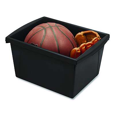 Storex Storage Bin with Lid, 4 gal, 11.25" x 11.25" x 7.87", Black, 6/Pack (61427U06C)