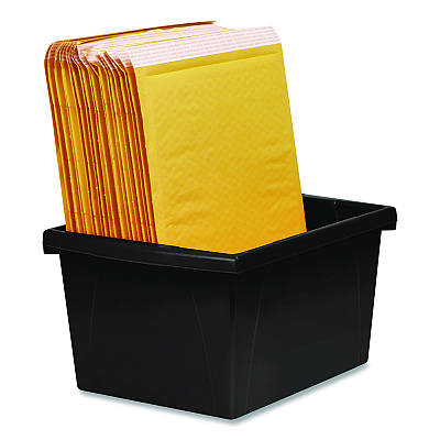Storex Storage Bin with Lid, 4 gal, 11.25" x 11.25" x 7.87", Black, 6/Pack (61427U06C)