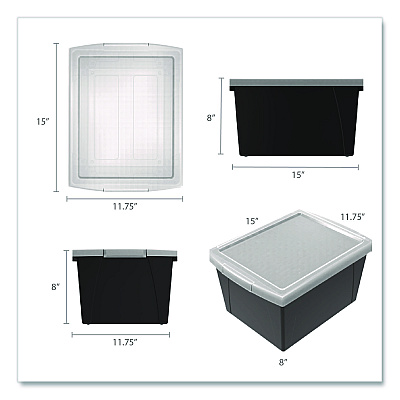 Storex Storage Bin with Lid, 4 gal, 11.25" x 11.25" x 7.87", Black, 6/Pack (61427U06C)