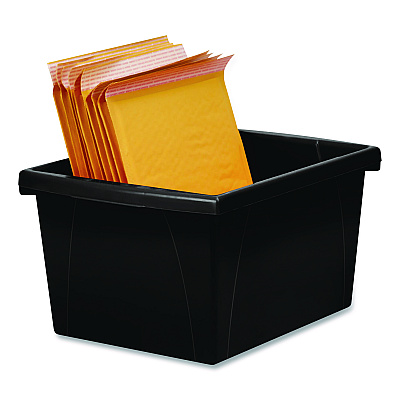 Storex Storage Bin with Lid, 4 gal, 11.25" x 11.25" x 7.87", Black, 6/Pack (61427U06C)