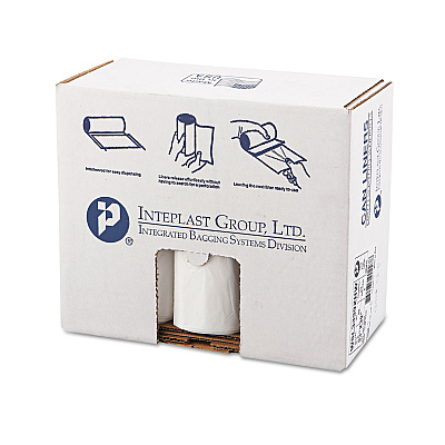 Inteplast Group Low-Density Commercial Can Liners, 33 gal, 0.8 mil, 33" x 39", White, Interleaved Roll, 25 Bags/Roll, 6 Rolls/Carton (IBSSL3339XHW)