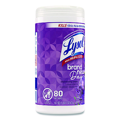 LYSOL Disinfecting Wipes, 1-Ply, 7 x 7.25, Lavender and Cotton Blossom, White, 80 Wipes/Canister (56264EA)