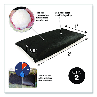 Quick Dam Flood Bags, 12" x 24" x 3.5", 2/Pack (QD12242)