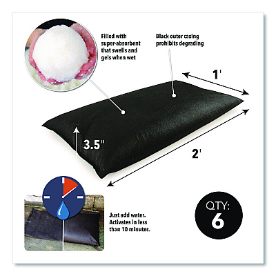 Quick Dam Flood Bags, 12" x 24" x 3.5", 6 Bags/Pack (QD12246ES)