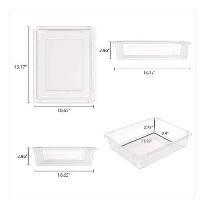 Storex Storage Tray, Flat, 1.69 gal, 10.65" x 13.17" x 2.96", Translucent, 5/Pack (62565U05C)