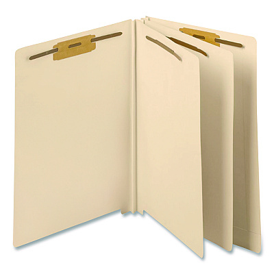 Medical Arts Press Heavy-Duty End Tab Classification Folders, 3" Expansion, 2 Dividers, 6 Fasteners, Letter Size, Manila, 75/Box (35483B)