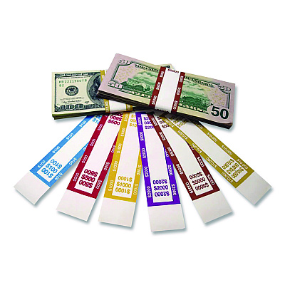 CONTROLTEK Currency Straps, $5,000, Self-Adhesive, 1,000/Pack (560022)