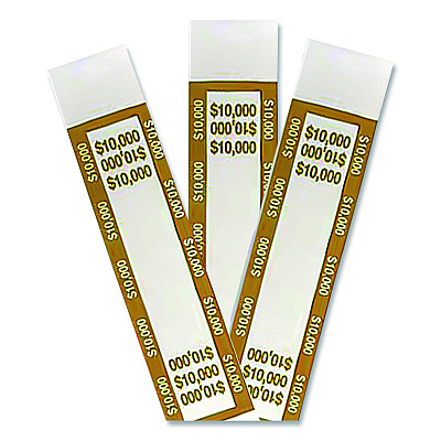 CONTROLTEK Currency Straps, $10,000, Self-Adhesive, 1,000/Pack (560023)