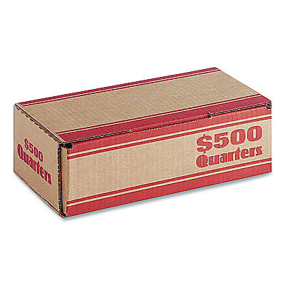 CONTROLTEK Quarters Coin Box, Cardboard, Kraft/Orange, 50/Pack (560062)
