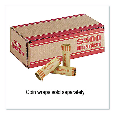CONTROLTEK Quarters Coin Box, Cardboard, Kraft/Orange, 50/Pack (560062)