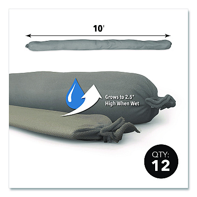 Quick Dam Water Dams, 2.5" x 10 ft x 2.5", Gray, 12/Box (WUB21012G)