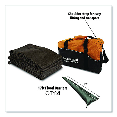 Quick Dam Flood Barrier Duffel Bag Kit, (1) Duffel, (4) 17 ft Flood Barriers (QDDUFF174)