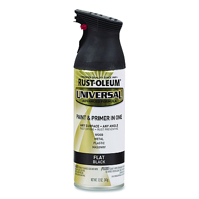 Rust-Oleum Universal Premium Spray Paint, Flat Black, 12 oz Aerosol Can, 6/Carton (245198)