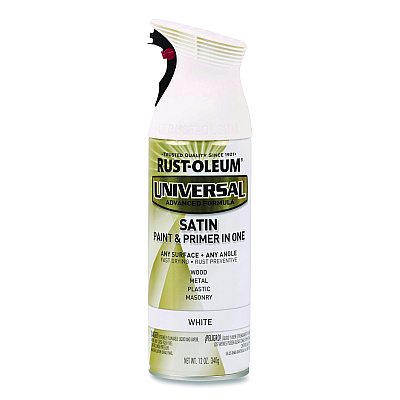 Rust-Oleum Universal Premium Spray Paint, Satin White, 12 oz Aerosol Can, 6/Carton (245210)