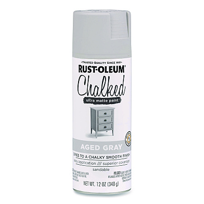 Rust-Oleum Ultra Matte Chalked Paint, Matte Aged Gray, 12 oz Aerosol Can, 6/Carton (302592)