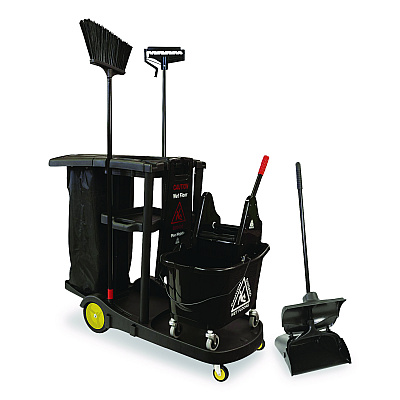 Nexstep Commercial Products Premier Janitor Cart, 2 Shelves, Plastic, 18.25 x 44.5 x 38, Black (96980)