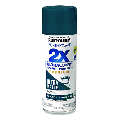 Rust-Oleum Painter's Touch 2X Ultra Cover Spray Paint, Ultra Matte Teal, 12 oz Aerosol Can, 6/Carton (331185)