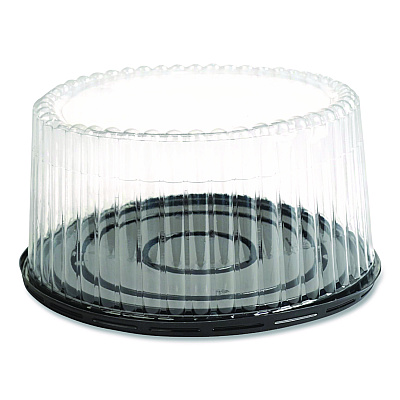 Plastifar Bakery Containers, 8" Cake, 9.7" Diameter x 5" h, Black/Clear, 100/Carton (18361)