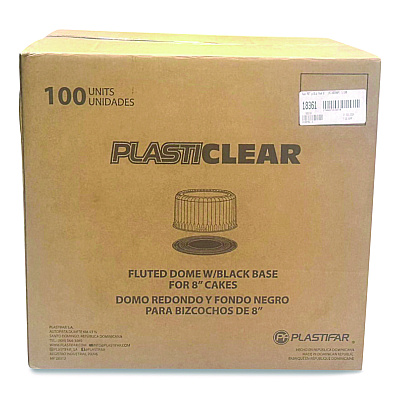 Plastifar Bakery Containers, 8" Cake, 9.7" Diameter x 5" h, Black/Clear, 100/Carton (18361)