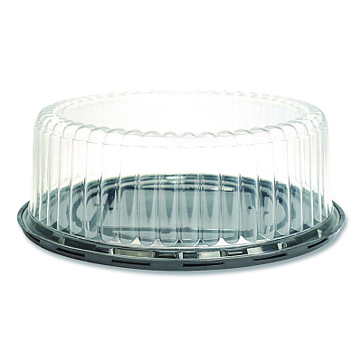 Plastifar Bakery Containers, 9" Cake Container, 11.2" Diameter x 3.5" h, Black/Clear, 50/Carton (18244)