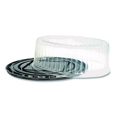Plastifar Bakery Containers, 9" Cake Container, 11.2" Diameter x 3.5" h, Black/Clear, 50/Carton (18244)