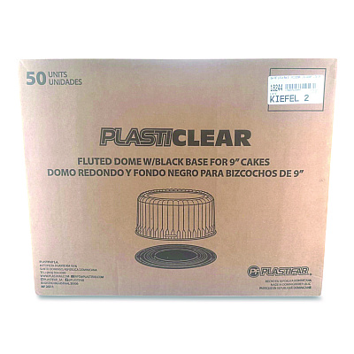 Plastifar Bakery Containers, 9" Cake Container, 11.2" Diameter x 3.5" h, Black/Clear, 50/Carton (18244)