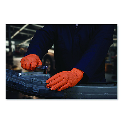 GloveWorks by AMMEX Ultra Industrial Flock-Lined Nitrile Disposable Gloves, X-Large, 6 mil Thick, 9.06" Long, Orange, 50/Box, 10 Boxes/Carton (GWUOFN48050)