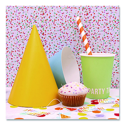 PUKKA PAD Birthday Tableware Pack, 24 Cups, 24 Dessert Plates, 24 Dinner Plates, 48 Paper Napkins, Assorted Colors, 120 Pieces/Kit (640)