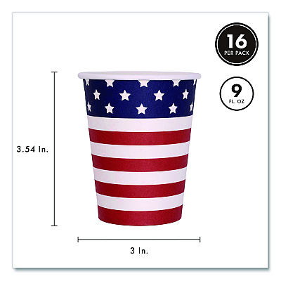 PUKKA PAD Stars and Stripes Tableware Pack, 16 Cups,16 Dessert Plates,16 Dinner Plates, 24 Paper Napkins, Blue/Red/White, 72 Pieces/Kit (642)